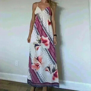 Design Lab, Lord & Taylor, Maxi Floral Dress, Cream and pink, sz: S, Made in USA